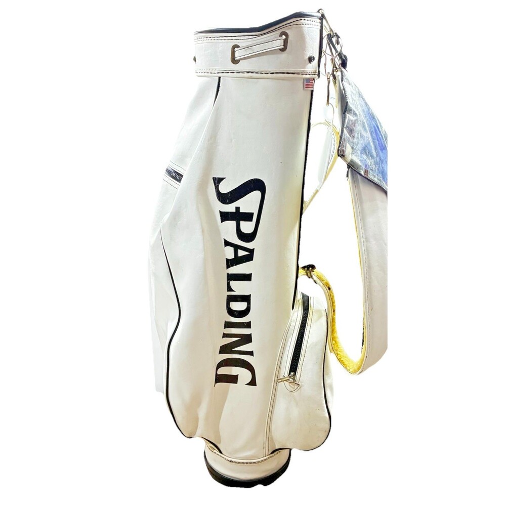 Spalding  White Sherpa Vintage Golf Club Bag Faux Leather with Shoulder Strap